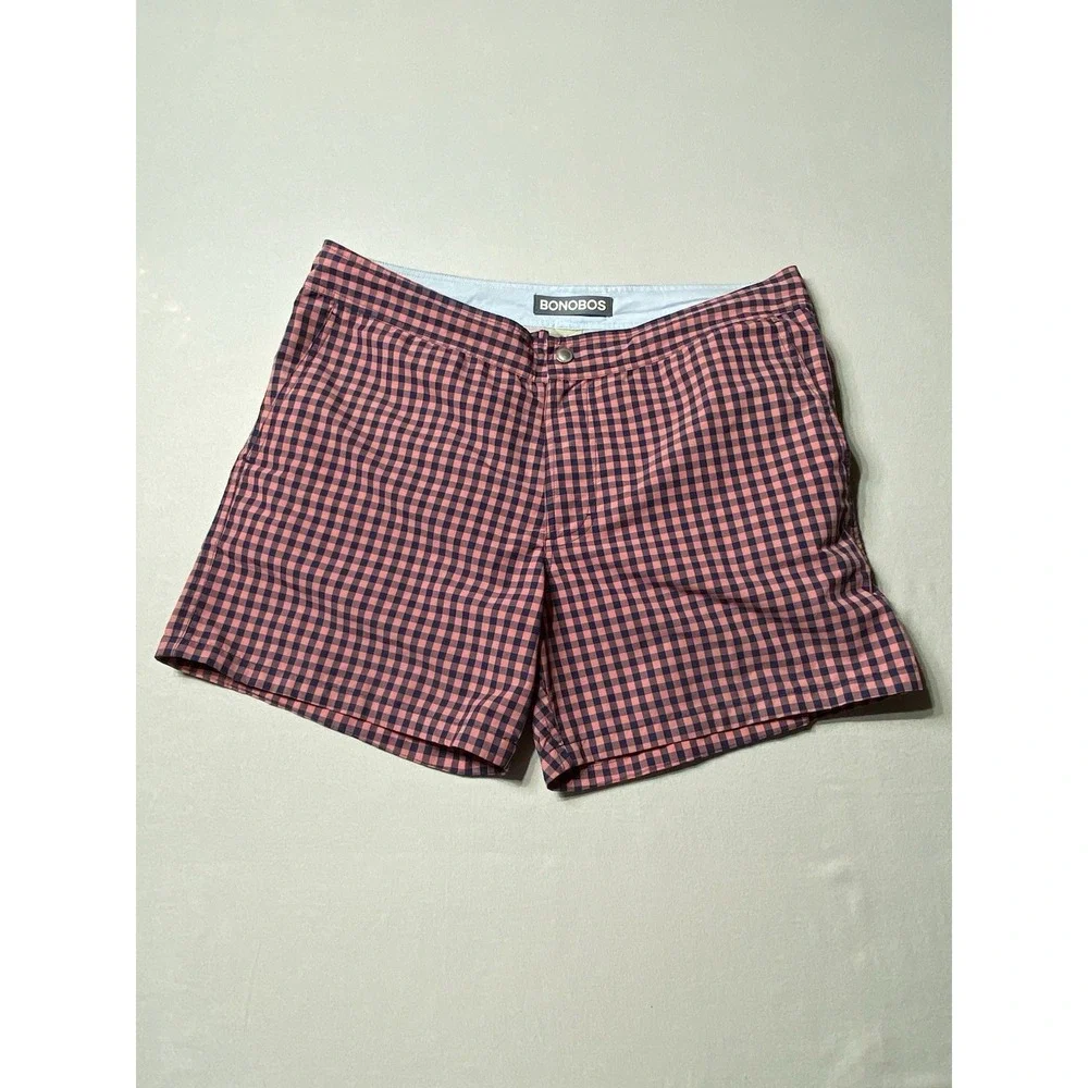 Bonobos Swim Trunks Mens 32 Pink Navy Blue Gingham Check 5